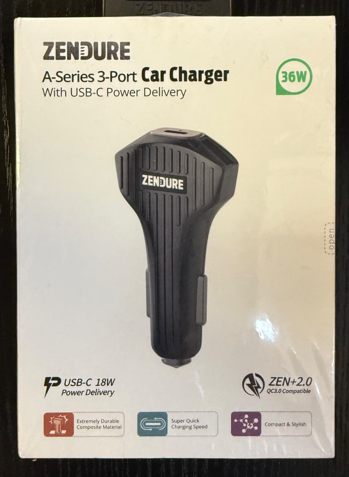 Zendure A-Series 3-Port Car Charger w/USB-C Power Delivery 36W