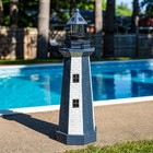 36 in Resin and Metal Blue Striped Solar LED Lighthouse Statue by Sunnydaze