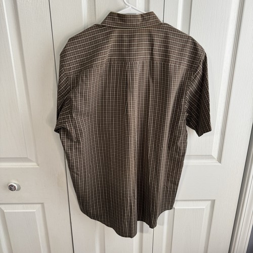 Van Heusen marrón tostado a cuadros manga corta con botones para hombre talla grande” - Imagen 4 de 4