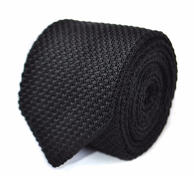 Frederick Thomas Gestrickt Seide Herren Krawatte - Schwarz - Uni 8cm Spitz End