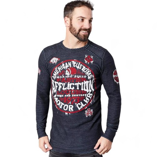 Nueva Camiseta Térmica Azul Reversible Affliction Para Hombre Prohibición L/S S-4XL - Imagen 4 de 4