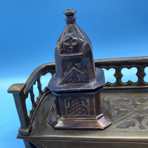 Double Ink Well w/Pen Tray "It's Attached"/12.5" Long x 6" Wide x 5.5" Tall/VTG - Picture 2 of 19