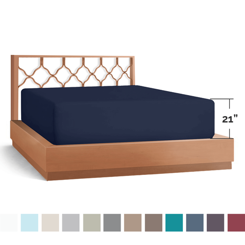 21” Extra Deep Pocket Ultra Soft Fitted Sheet Elastic All Around,Queen-Navy Blue - Picture 2 of 5