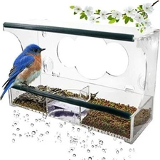Birdious Deluxe Window Bird Feeder Strong Suction Cups Outside Mount.