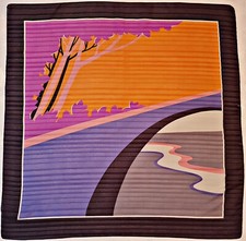 SCARF VINTAGE AUTHENTIC ABSTRACT LANDSCAPE ART GRAY ORANGE 31" SQUARE