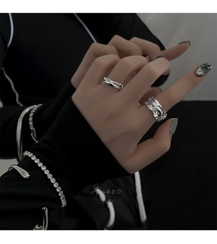 Titanium Stainless Steel 2 Rings Set Silver Jewelry Hip Hop Rings Womens Mens - Bild 23 von 23