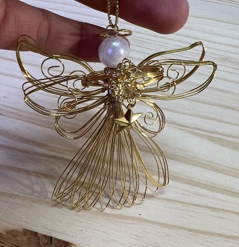 Wire Wrapped Golden Angel Dainty Christmas Tree Ornament - Picture 3 of 6