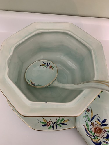 Antique Adams Calyx Ware "Cambodia" Pattern Complete Soup Tureen Set - Picture 5 of 14