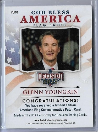 RAREST 2022 DECISION GLENN YOUNGKIN BLUE GOD BLESS CARD #PG10 ~ 1/1 MASTERPIECE - Picture 2 of 2