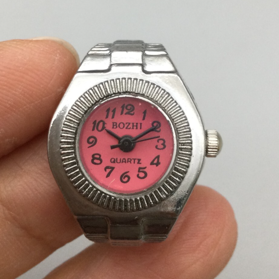 Bozhi Silver Tone Square Quartz Ring Watch Stretch Band Y2K Fashion New Battery Vintage Bozhi Watch Ring (6658) Quartz--new Battery--works  main image 2