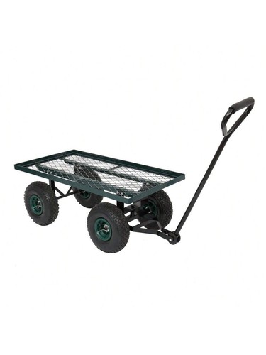 86*46*97cm Garden Iron Wood Four Wheel Square Garden Wagon Green - Picture 11 of 12