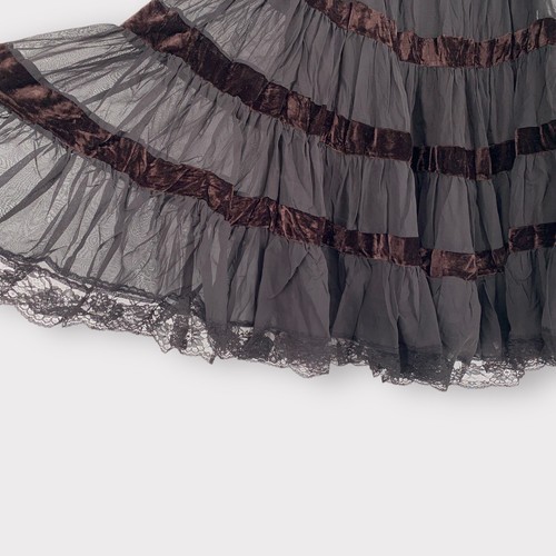 Aziz Women's Size Large Broom Skirt Ruffled Boho Midi Brown Tiered Velvet Lace - Picture 6 of 9