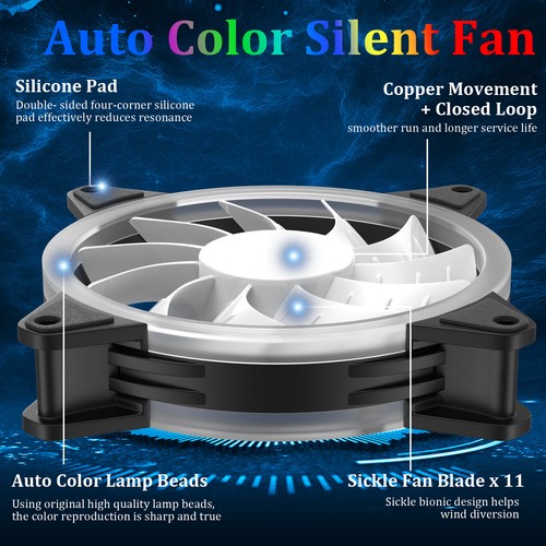 3 Pack LED Quiet Computer Case PC Cooling Fan 120mm Black Frame With Screws US - Afbeelding 43 van 48