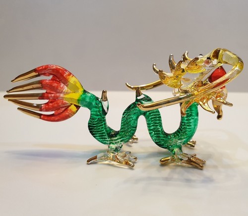 Green Dragon2 Figurine Art Hand Blown Fantasy Animal Glass Mini Collectible Deco - Picture 3 of 12