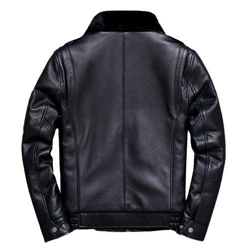 Men's Real Fur Collar Genuine Lambskin Leather Pilot Airforce Jacket - Picture 2 of 4