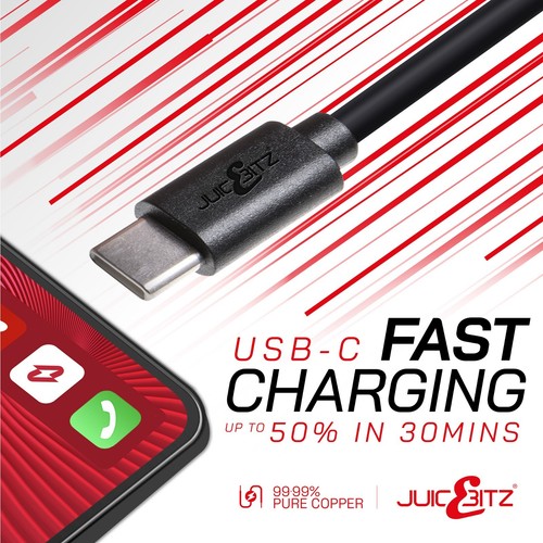 JuicEBitz® USB typu C Kabel do szybkiej ładowarki do iPhone 15 16e iPad Air, iPad Pro - Zdjęcie 21 z 81