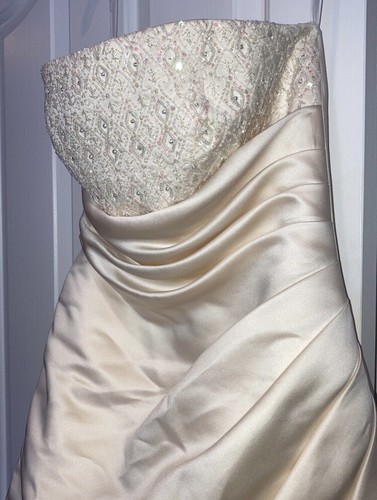 Davids Bridal St Tropez Size 8 Wedding Dress Strapless A-Line Train Champagne - Picture 5 of 12