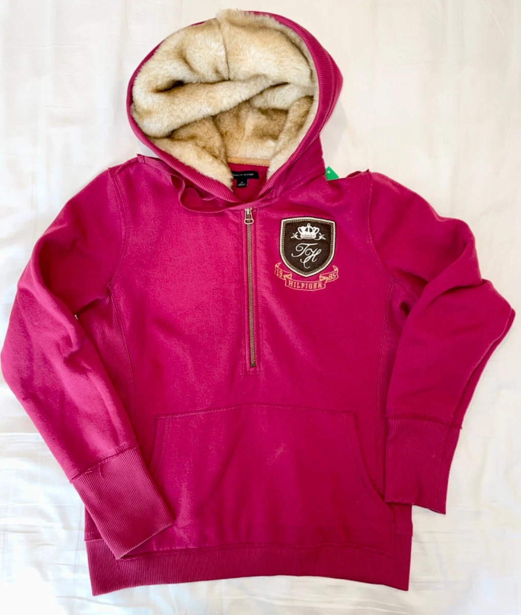 Tommy Hilfiger Women s Size Medium Hoodie Pink Faux Fur Lined Hood