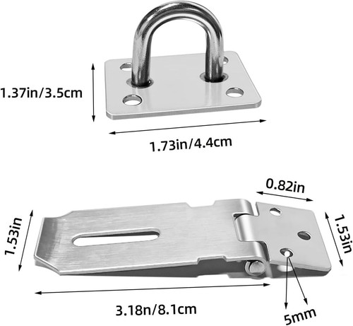 2Pcs Stainless Steel Gate Lock Hasp, Safety Packlock Clasp Hasp Lock Set Door L - Picture 2 of 2