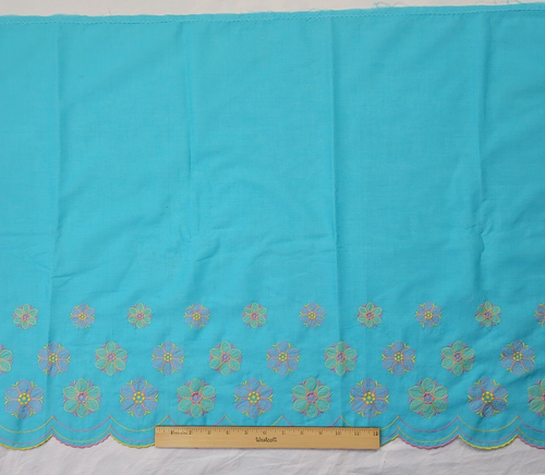 Light Blue Pastel Floral Embroidered Fabric Scalloped Border Edge 23x240 - Picture 3 of 11