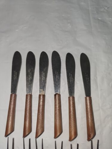 VTG 1960 MCM 6 Stainless Appetizer Forks / Knives Hors D'oeuvre Hong Kong 3 1/2” - Picture 16 of 19