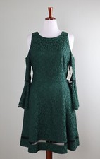 ELIZA J NWT $168 Green Floral Lace Cold Shoulder Bell Sleeve Dress Size 14