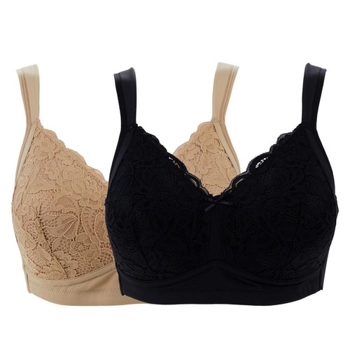 Rhonda Shear 2-pack Molded Cup Bra with Back Closure 743-022, Beige/Black,Size M - Picture 2 of 6
