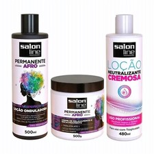 Kit Salon Line Afro Permanent Relaxing Cream Wave Lotion Neutralizer - 3x1