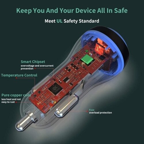 For Galaxy A23/A24/A25 24W Fast Car Charger 2-Port 6ft USB-C Cable DC Socket - Picture 5 of 6