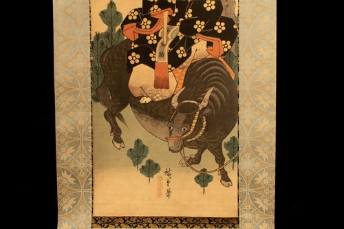 Ukiyoe Japanese hanging scroll Tenmangu on a bull Hiroshige Utagawa (K00546) - Picture 4 of 13