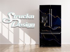 Marble Texture Gold Black Blue Swirl Fridge Freezer Wrap Side Door Vinyl Decal