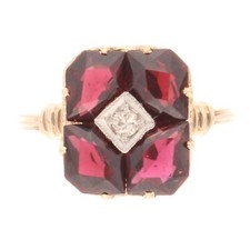 9Carat Yellow Gold Garnet & Diamond Cluster Ring (Size M 1/2) 11x13mm
