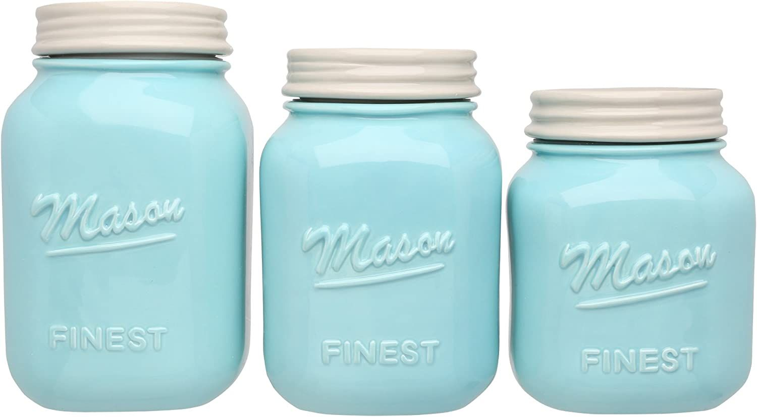 Mason Jar Kitchen Canister Set of 3 Canisters Large Round Ceramic Sets for for sale online eBay