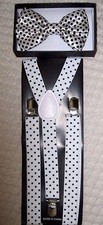 WHITE BLACK POLKA DOTS PRE-TIED BOW TIE WHITE BLACK POLKA DOTS YBACK SUSPENDERS2