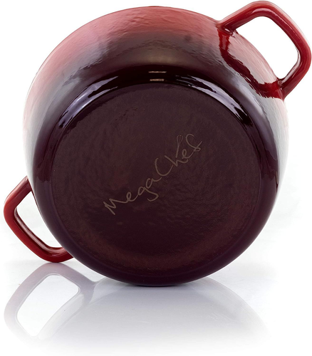MegaChef 5 Qt. Round Enameled Cast Iron Casserole in Red with Lid Dutch Oven - Picture 3 of 9