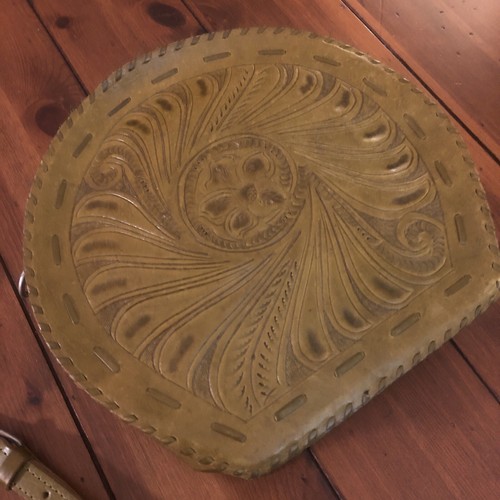 Borsa rotonda vintage in pelle verde oliva lavorata a mano tracolla rimovibile boho zip - Foto 13 di 21