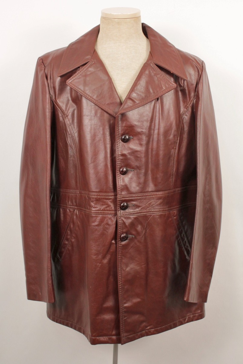 Mens VTG 70s Reddish Brown Leather Jacket Sz 44 L 1970s