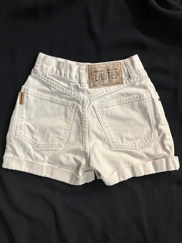 Vintage 80's LIMITED JEANS-Girl's Size 6 White Jean Shorts - Logo Embellished  - Picture 1 of 9