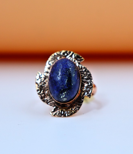 Textured Ring Lapis Lazuli Handmade Healing Copper Spiritual Boho Design US"7.25 - Picture 2 of 11