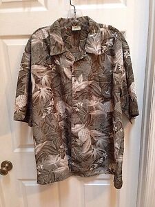 Off-Shore-Mens-Large-L-Hawaiian-Short-Sleeve-Shirt-Floral-Greens-Pineapples