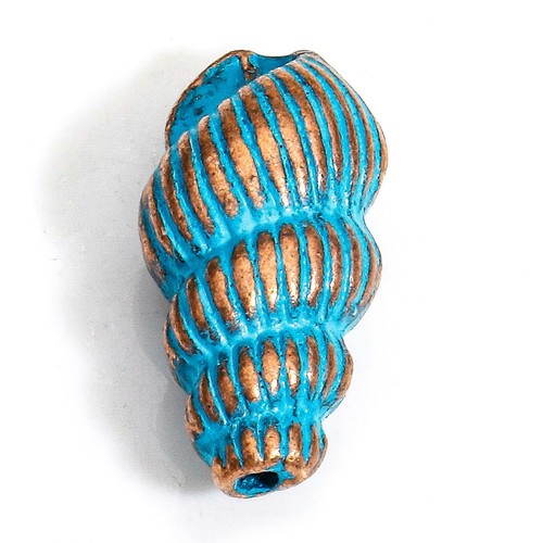 Spiral Shell Spacer Beads Antique Copper Turquoise Patina 15mm x 7mm 10pcs - Picture 2 of 2