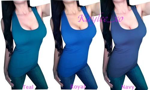 Women's Scoop Neck Sleeveless Solid Stretchy Racerback Workout Tank Top Shirt  - Picture 3 of 22