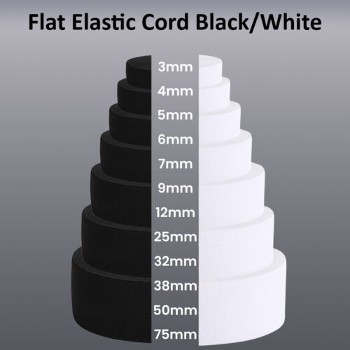 Flat 3mm-75mm Wide Stretch White Black Elastic Bands for Sewing Strap Waist band - Picture 2 of 18