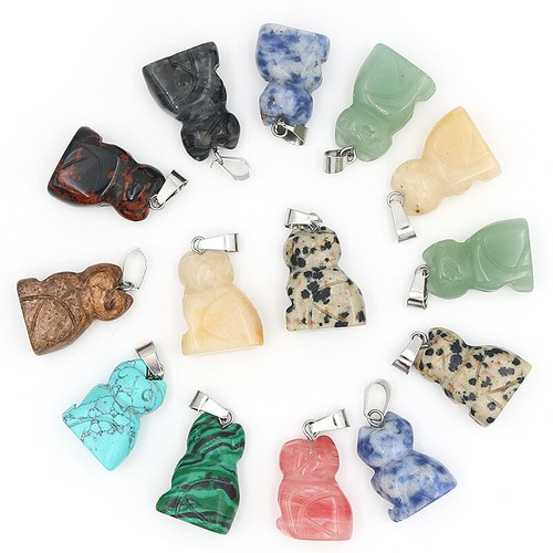 12pcs Charms Natural Stone Carved Animal Leaf Skull Angel Crystal Stone Pendant - Picture 18 of 19