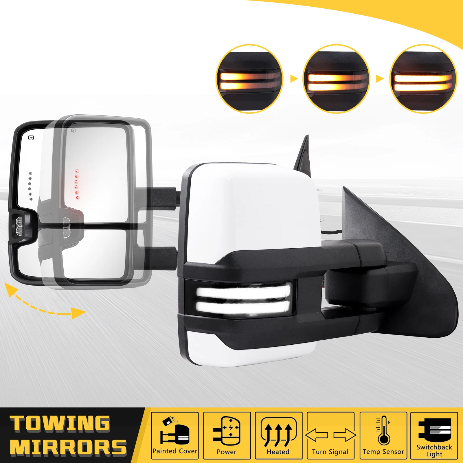 Power Fold White Towing Mirrors For 2015-2019 Silverado GMC Sierra 2500HD 3500HD