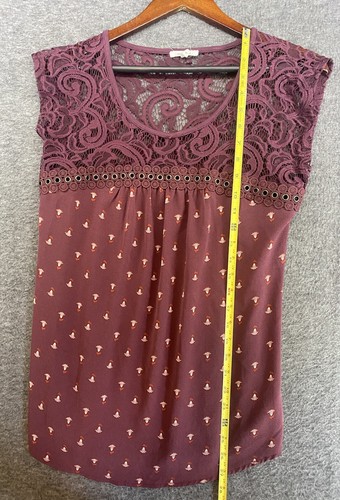 Maurices Womens Small Maroon Crocheted Lace Lightweight Flowy Blouse Top Floral - Picture 5 of 10