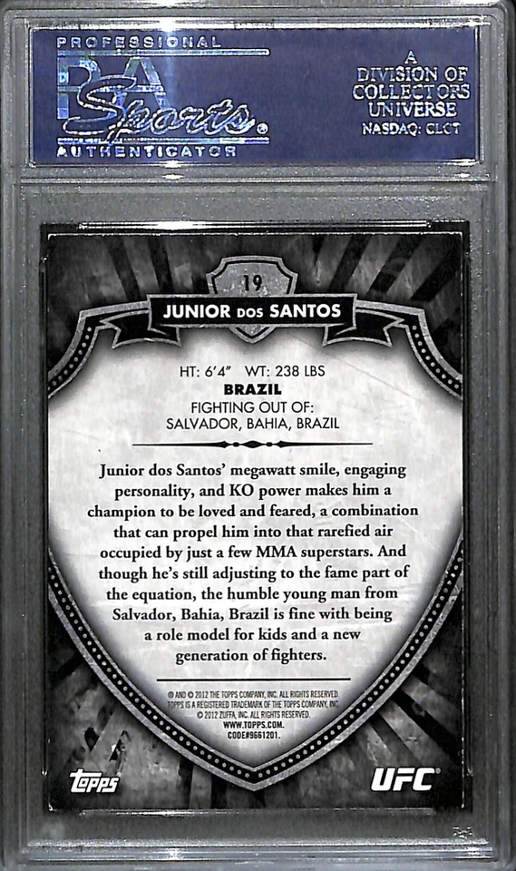 Junior Dos Santos 2012 Topps UFC 2013 Bloodlines Independence Ed cartão PSA assinado - Imagem 3 de 4