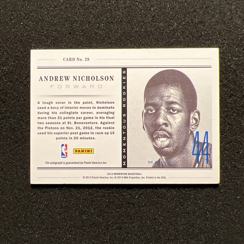 2012-13 Momentum ANDREW NICHOLSON #28 Momentous Rookies AUTO - ORLANDO MAGIC - Image 4 of 4