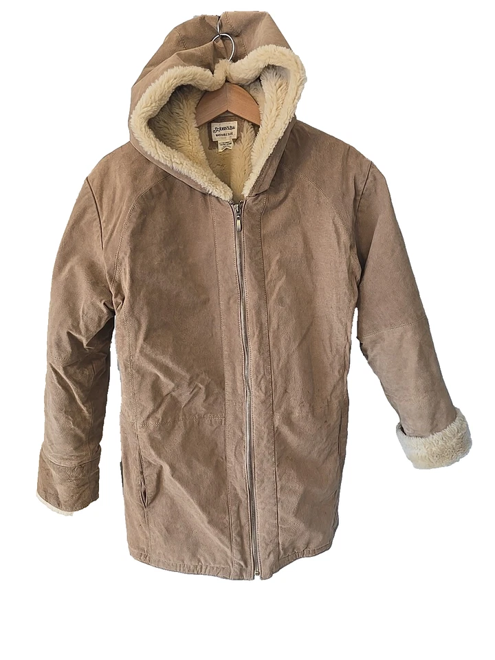 St. John's Bay Washable Suede Coat Faux Fur, Lined, Hood Zipper XL  - Image 2 of 4