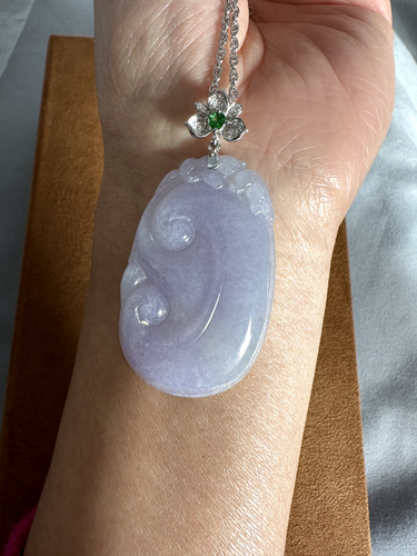 Purple Jadeite Lavender Grade A Jadeite Burma Jade Diamond Pendant 18K Gold 翡翠 - Picture 19 of 20